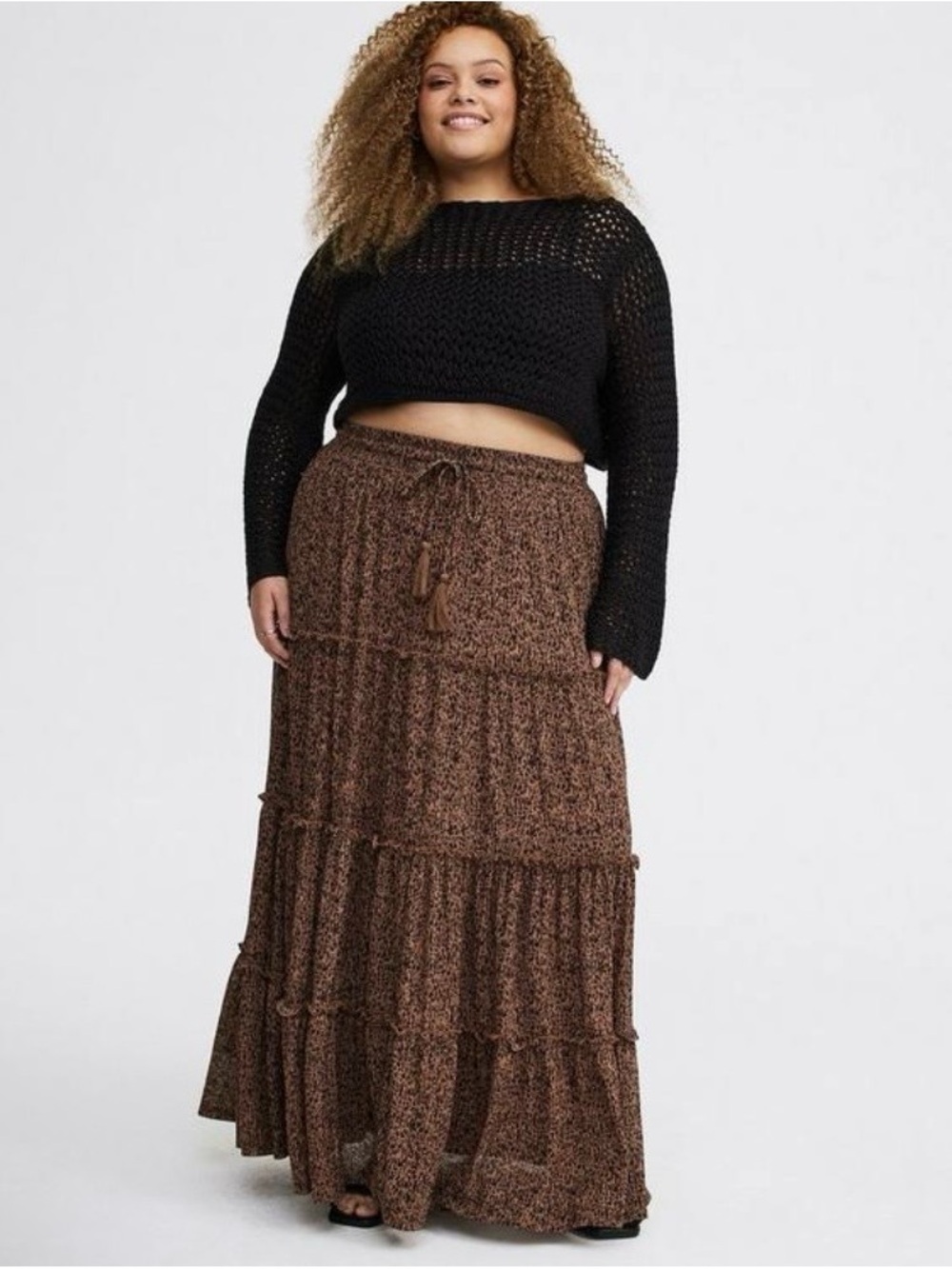 Torrid Bohemian Leopard Print Tiered Maxi Skirt Tassel Drawstring - 0X - NWT! - Picture 7 of 10